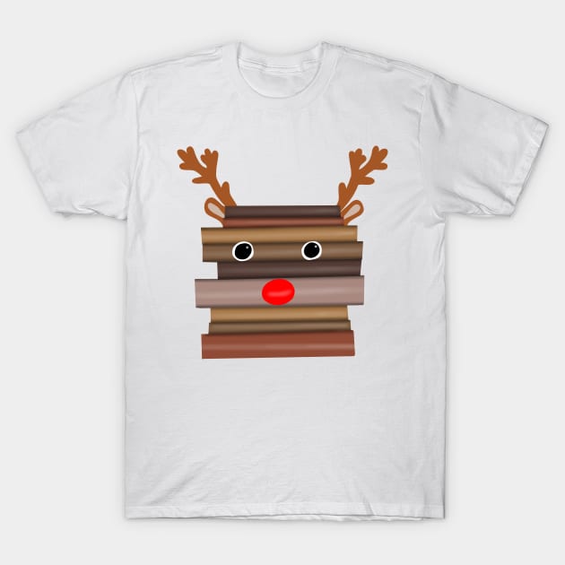 Christmas reindeer made of books T-Shirt by Becky-Marie